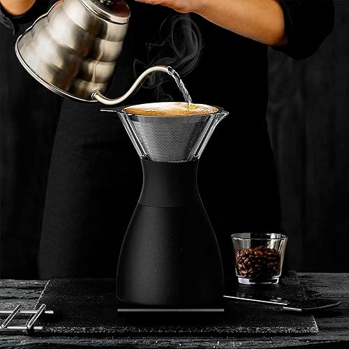 Miniatura 6 de asobu Cafetera aislada (32 onzas), aspiradora de doble pared, filtro de acero inoxidable y jarra para llevar (mármol rosa aguamarina)