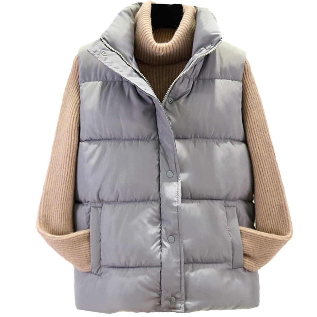 Chaqueta de parkas sin mangas mujer abrigo acolchado algodón gris XL 3