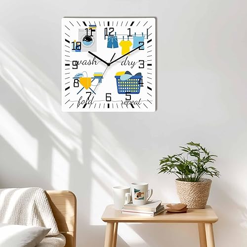 Miniatura 3 de Reloj de pared de madera minimalista moderno, silencioso, sin tictac, con dibujos animados, para lavarropas, relojes de pared cuadrados, funciona