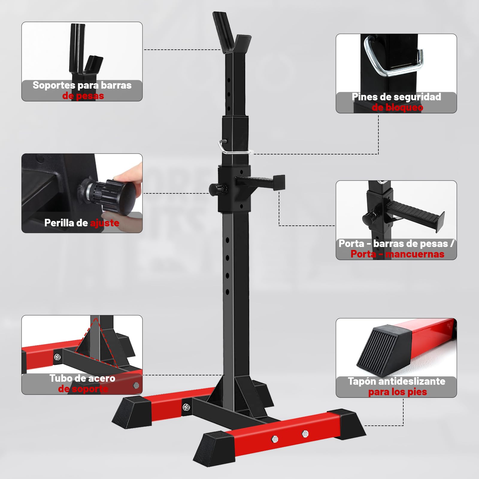 ISE Soporte Barra Pesas ajustable, Soporte Pesas Barra, Rack Sentadillas y Press Banca Squat Rack Stand Gym para Fitness, Soporte Para Pesas de Levantamiento Gimnasio para Banco de Peso, Máx 200kg