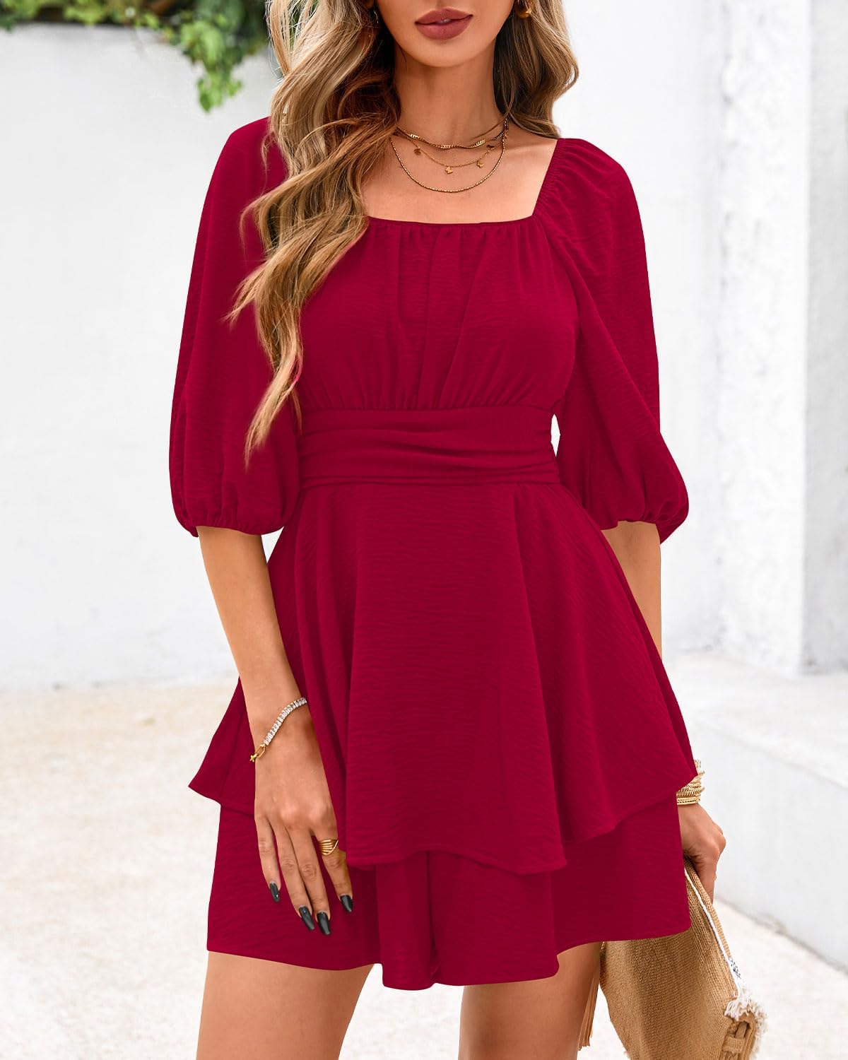 Zenlonr Women's Summer Romper 2025 Casual Puff Short Sleeve Ruffle Layer Tie Mini Short Jumpsuits Beach Party - Image 3