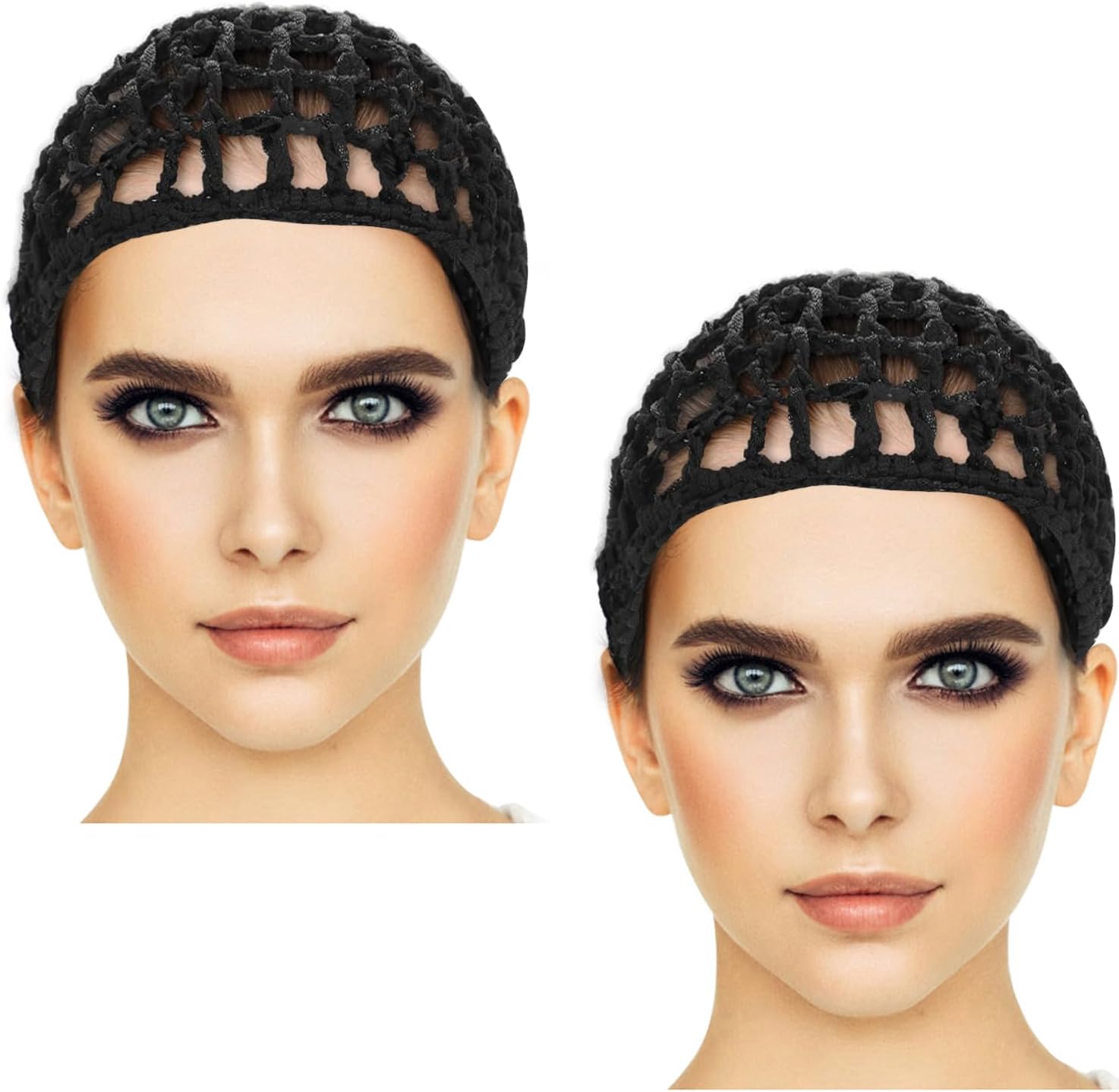 Etercycle 2 Pieces Mesh Crochet Hair Net Snoods, Soft Rayon Knit Crochet Hairnet Hair Cover Crocheted Sleep Cap for Women