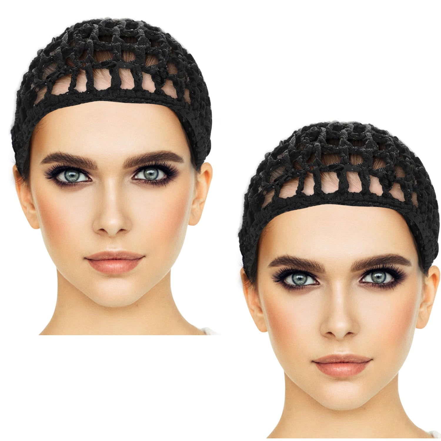 Etercycle2 Pieces Mesh Crochet Hair Net Snoods, Soft Rayon Knit Crochet Hairnet Hair Cover Crocheted Sleep Cap for Women