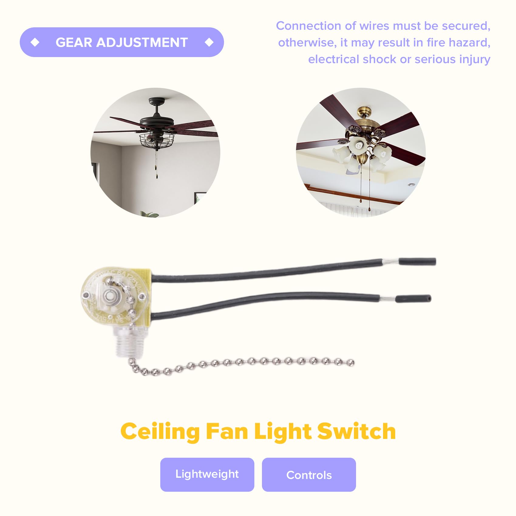 Interruttore Luce Ventilatore Soffitto ZE-109 2 Pezzi Cavi Trazione