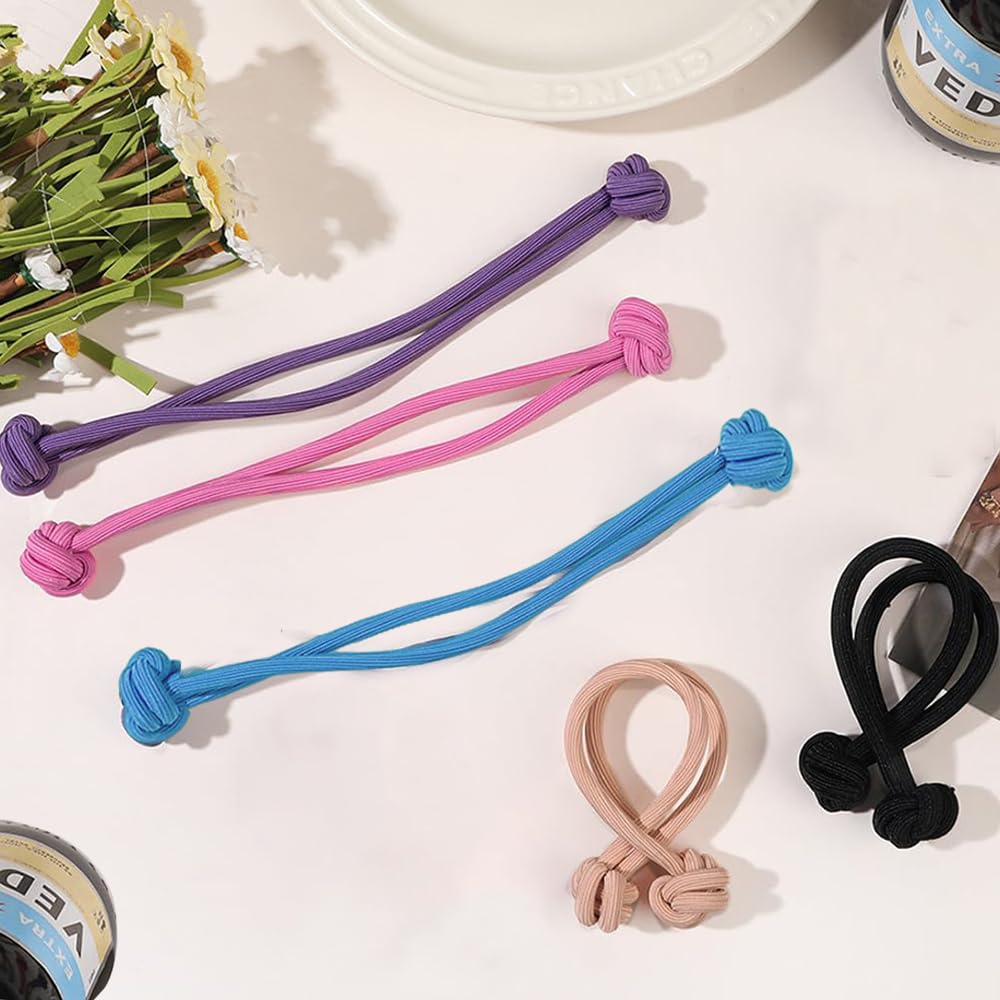 Ouliget Knotted Button Hair Tie Set,Knot Scrunchies Elastic Rubber Band Hair Ropes for Women,High Ponytail Tie Hair Rope Stretchy Thickened Durable for Thick and Long Hair,5Pieces