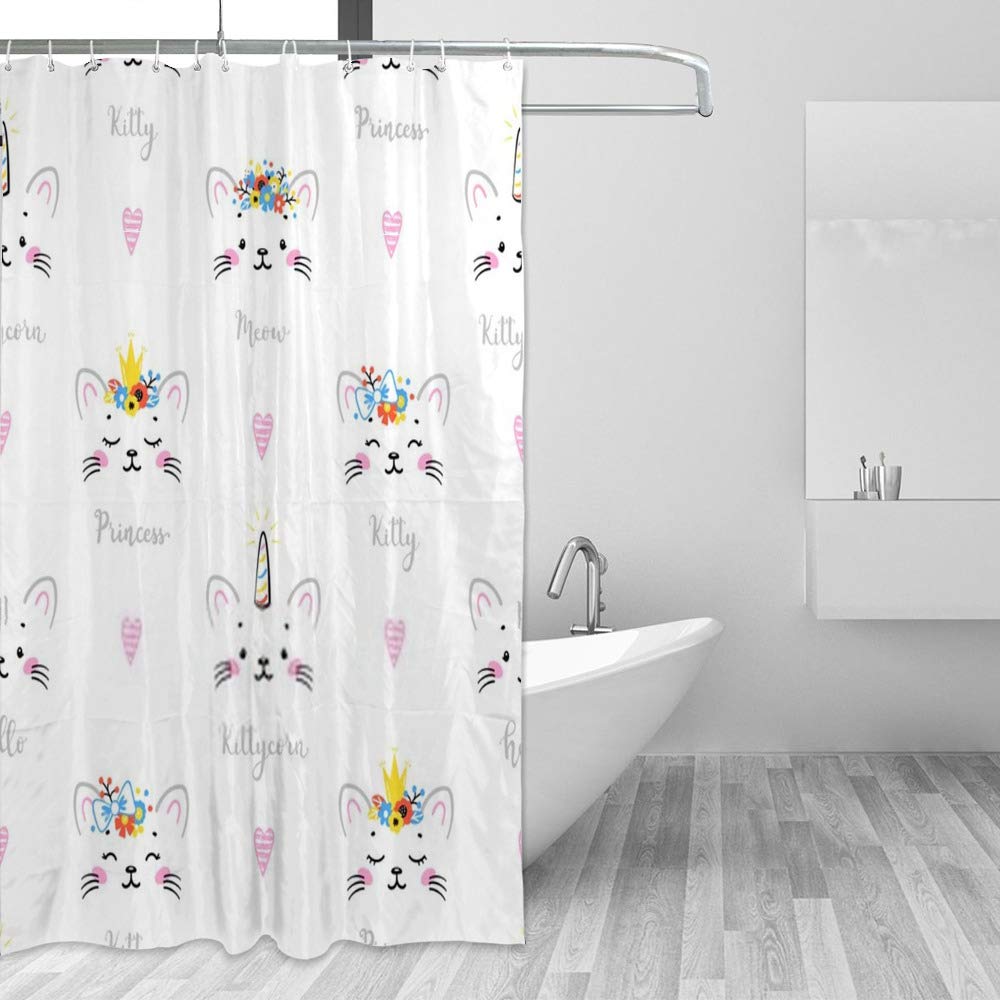 Rideau de douche imperméable lavable pour baignoire motif chaton