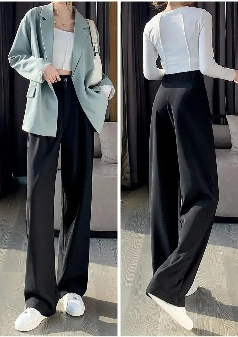 Women's Wide Leg Pants Spring Autumn High Waist Black Baggy Pants Office Ladies Loose Suit Trousers