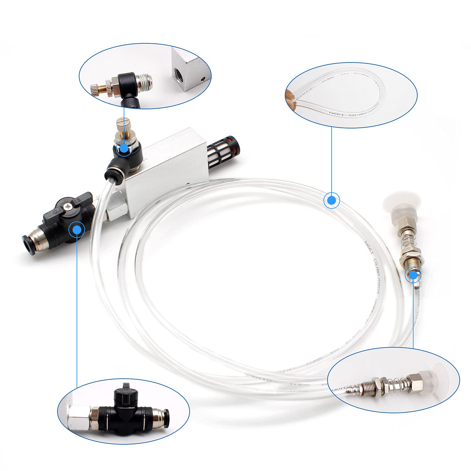 Generatore di Vuoto Pneumatico Tuta, con Silenziatore, Tubo Pneumatico in PU, Ventosa Pneumatica, 1/4" Connettore Pneumatico Accessori per Valvole Meccaniche Pneumatiche Fai Da Te