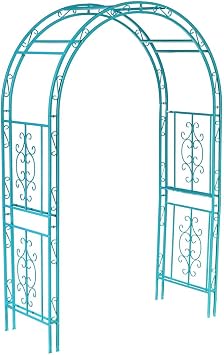 Plow & Hearth Arch Metal Outdoor Garden Arbor, 84 inches Tall, Iron Trellis Lattice for Climbing Plants, Wedding Arch, Outdoor Patio Decor Blue