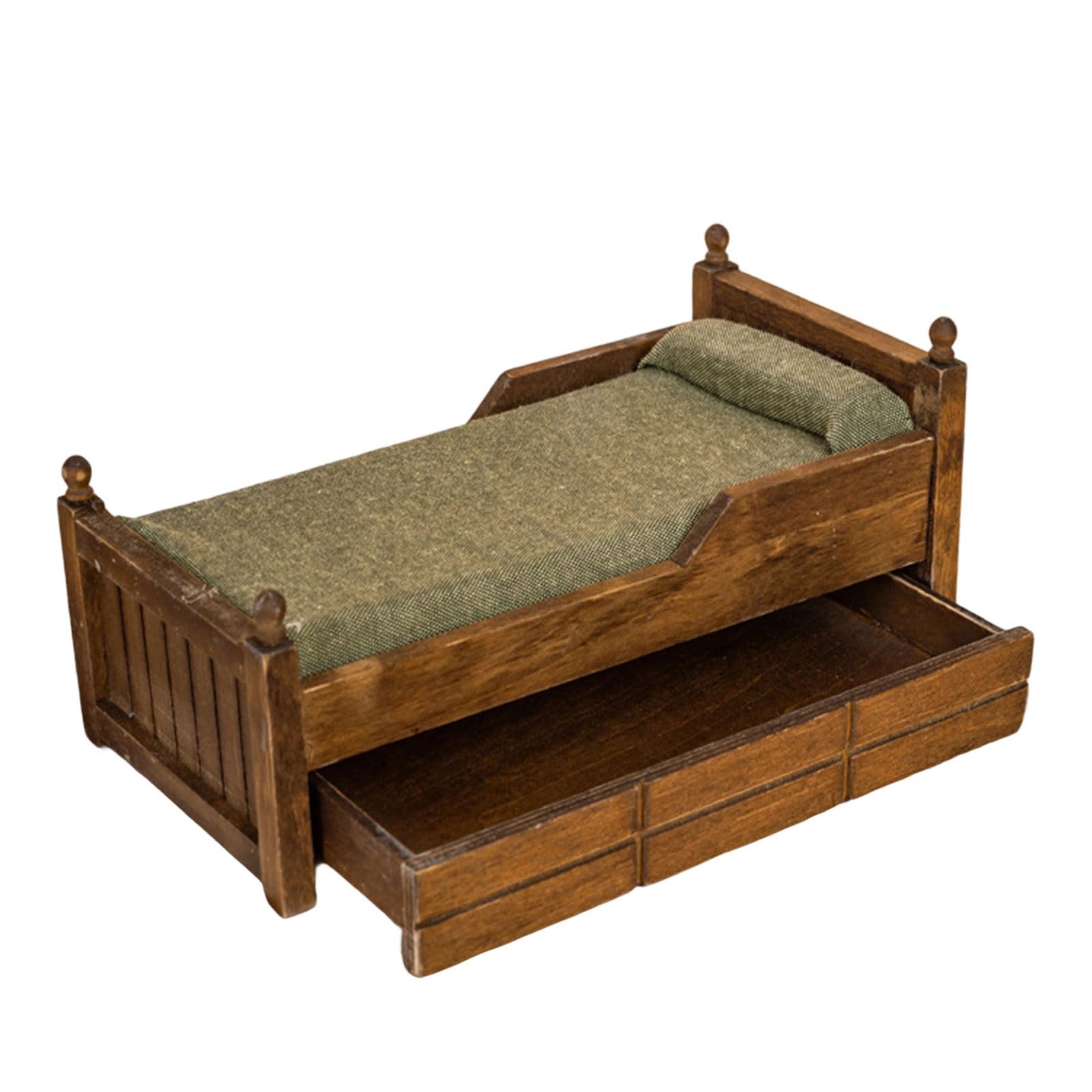 1:12 Scala Moderna Camera Da Letto In Legno Set Miniatura Case Delle Bambole Mobili Con Cuscino In Cotone Rimovibile E Cassetto Di