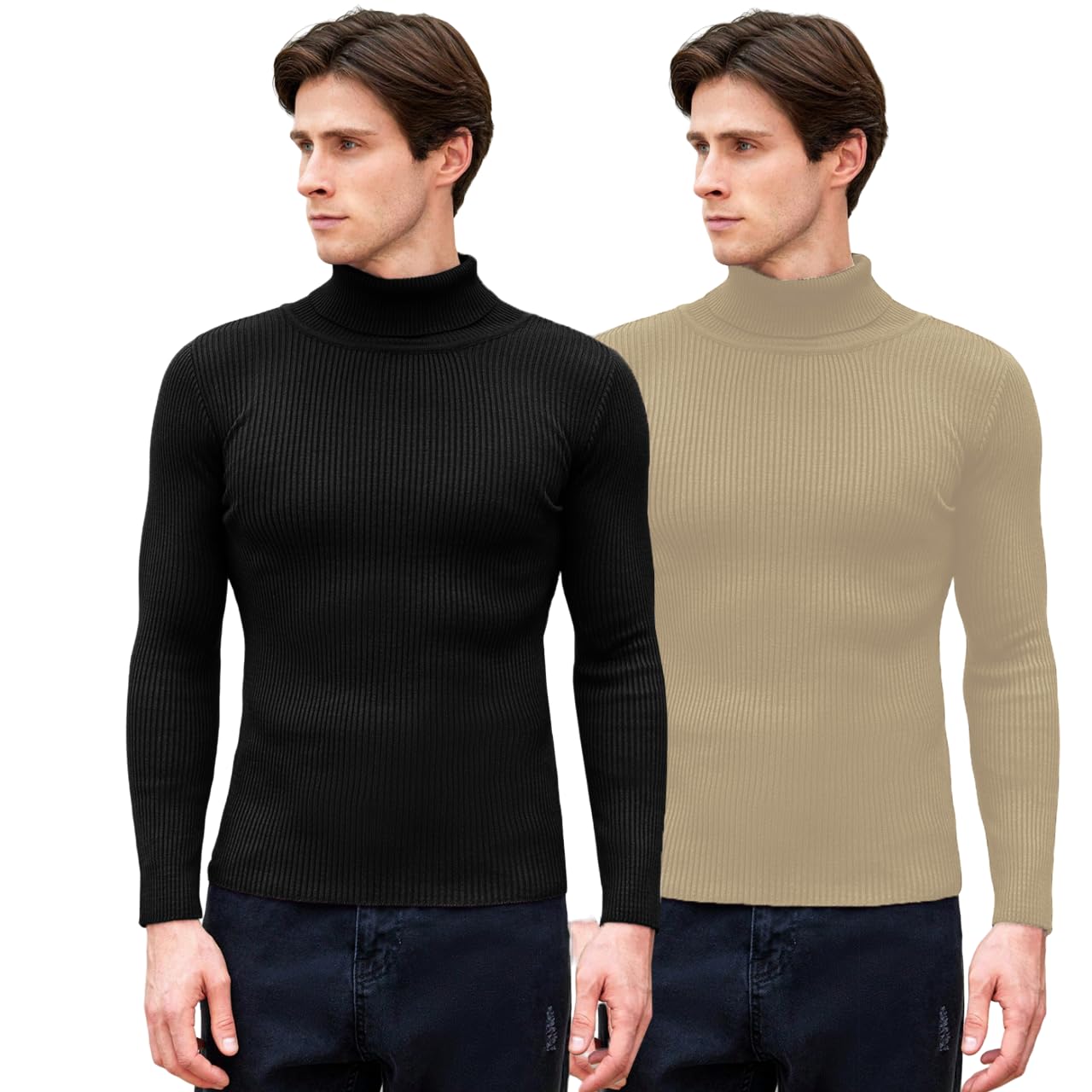 Pack of 2 Full Sleeve's Turtle Neck Sweater for Men (in, Alpha, S, Regular, Black-Beige)-picture-18