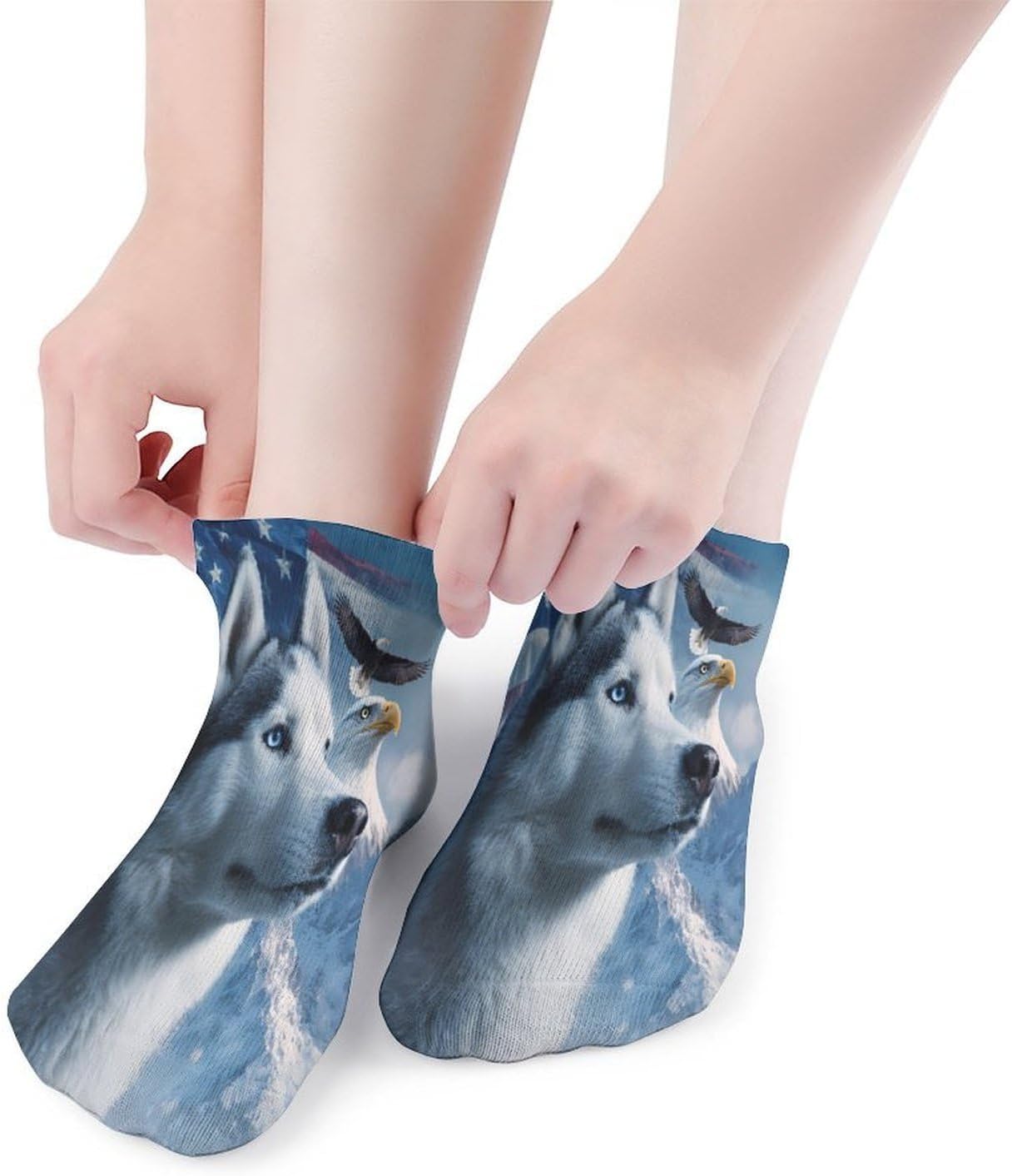 USA Flag Husky Dog Ea-gles Socks for Men Women 5 Pairs Ankle Socks