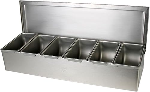 Miniatura 12 de Barra de condimentos de acero inoxidable de 4 compartimentos (parte inferior abierta)- Dispensador de condimentos para servir bandeja de guarnición