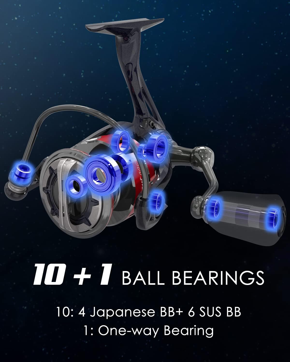 Tempo Expert Ultralight Spinning Reel with Magnesium Body, 6.2:1 Gear Ratio, 41LBs Max Carbon-Fiber Drag, 10+1 BB, Smooth Powerful Freshwater and Inshore Bass & Catfish Fishing, Red
