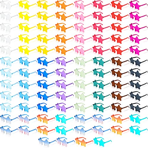 Fabbay 100 Pairs Star Shaped Rimless Sunglasses Transparent Star Glasses Candy Color Star Pentagram Glasses