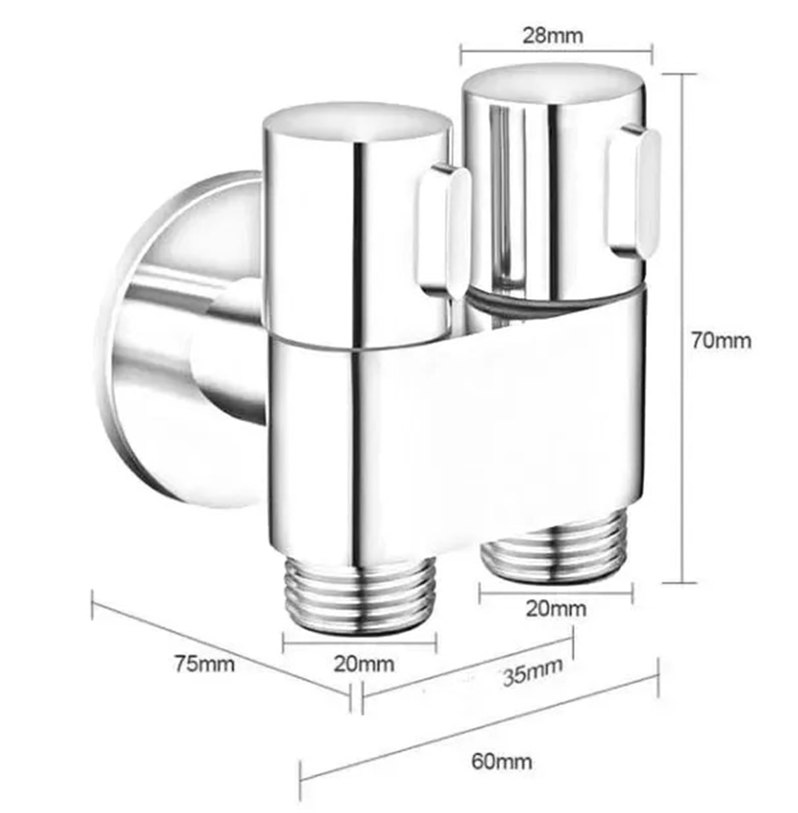 Válvula de ángulo grifo, válvula salida bidireccional for baño y cocina, entrada agua para bafieras y duchas