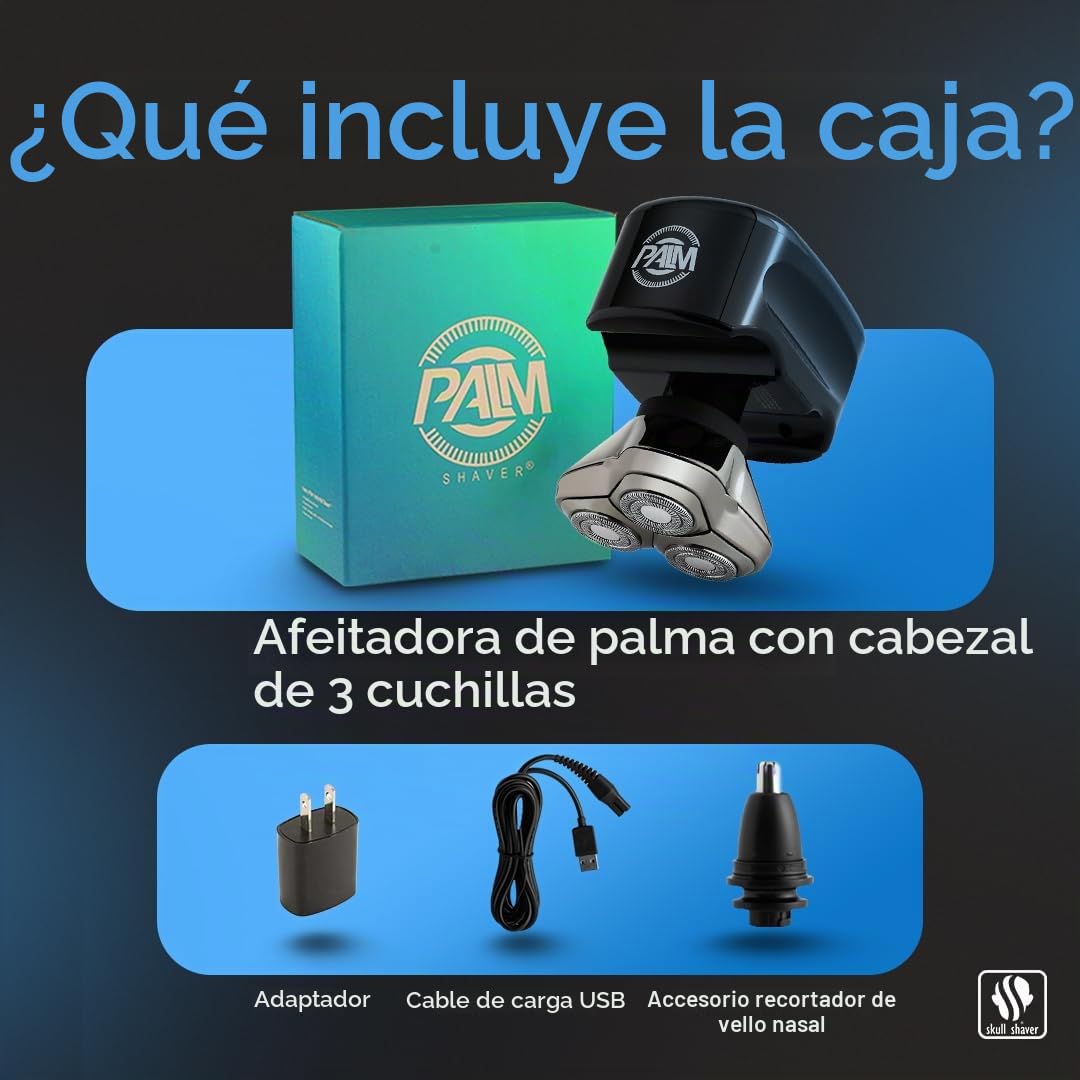 Skull Shaver Palm Afeitadora para Cara y Cabeza – Inalámbrica, Recargable, Uso en Seco y Húmedo – Afeitadora Eléctrica para Hombres, Carga USB – Kit de Cuidado Masculino | Inalámbrica, Recargable, Uso en Seco y Húmedo, Afeitadora Eléctrica para Hombres, C