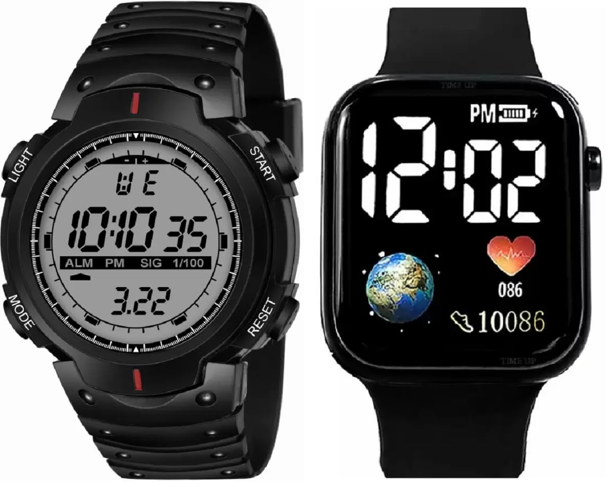 SELLORIA Brand for Boys Classic Combo Luxury Style Set of 2 Multi-Functional Automatic Black Strap Waterproof Digital Sports Watch for (Black 1) (B0CBSRPZRP) Amazon Price History, Amazon Price Tracker