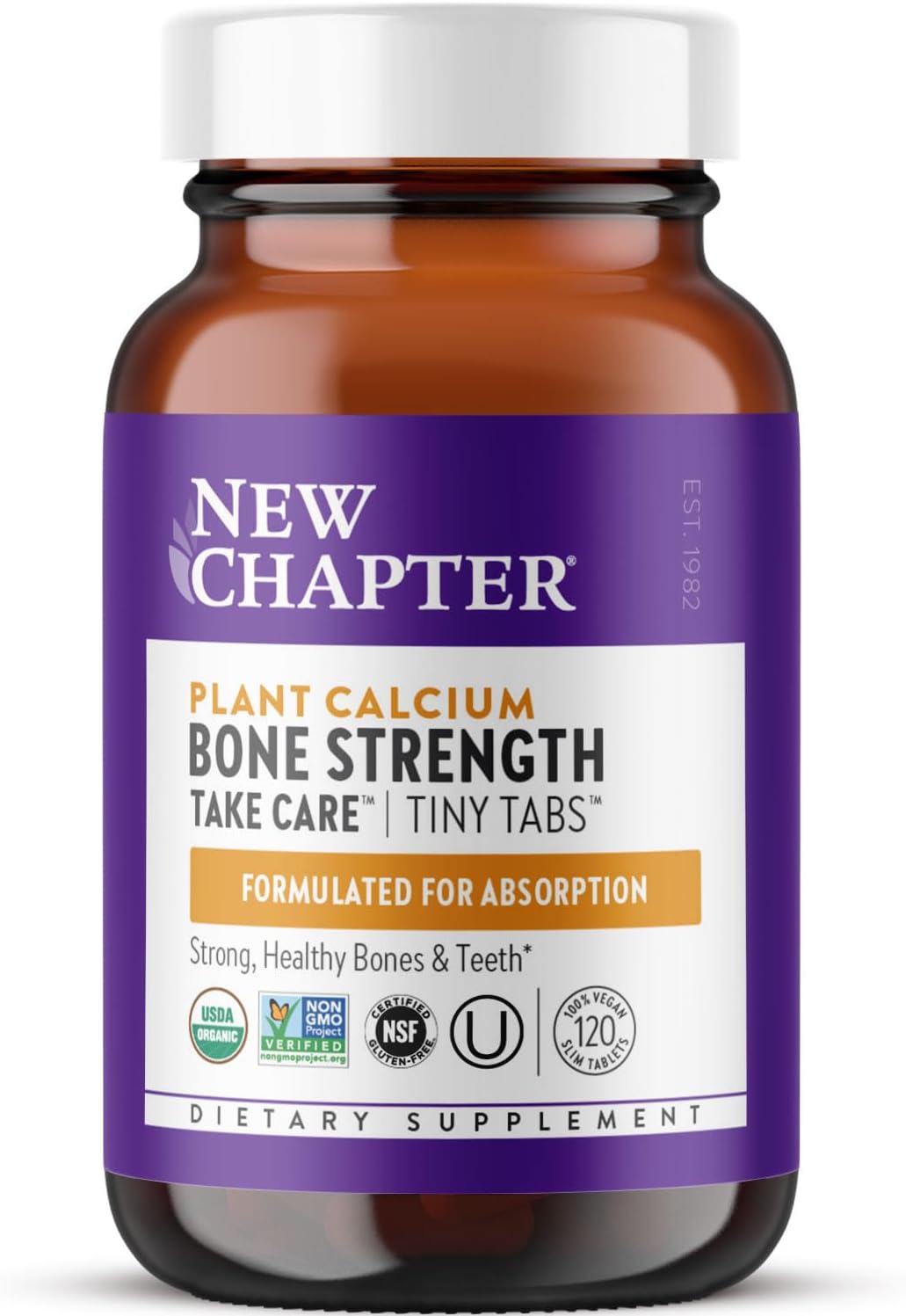 New Chapter Calcium Supplement - Bone Strength Tiny Tabs Plant-Based USDA Organic Calcium with Magnesium, Vitamin D3+K2, for Bone Health & Joint Mobility, Heart Support, 905 mg dose - 120 Tiny Tabs