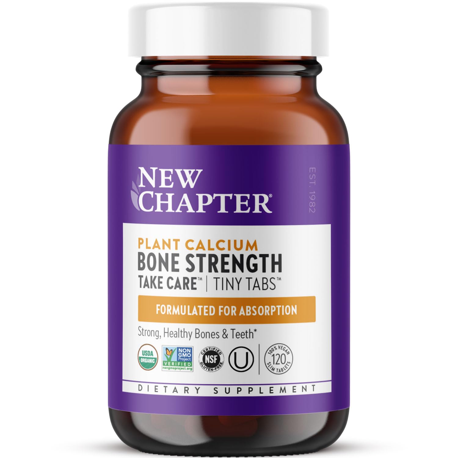 New Chapter Calcium Supplement - Bone Strength Tiny Tabs Organic Calcium with Magnesium, Vitamin D3+K2, 70+ Trace Minerals for Bone Health, Gluten Free, Easy to Swallow - 120 ct
