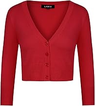 MINTLIMIT Womens Cardigans 3/4 Sleeve Knitted Cropped Cardigan with Four Buttons Vintage Dress Cover Up Buttons Down Bolero Shrug