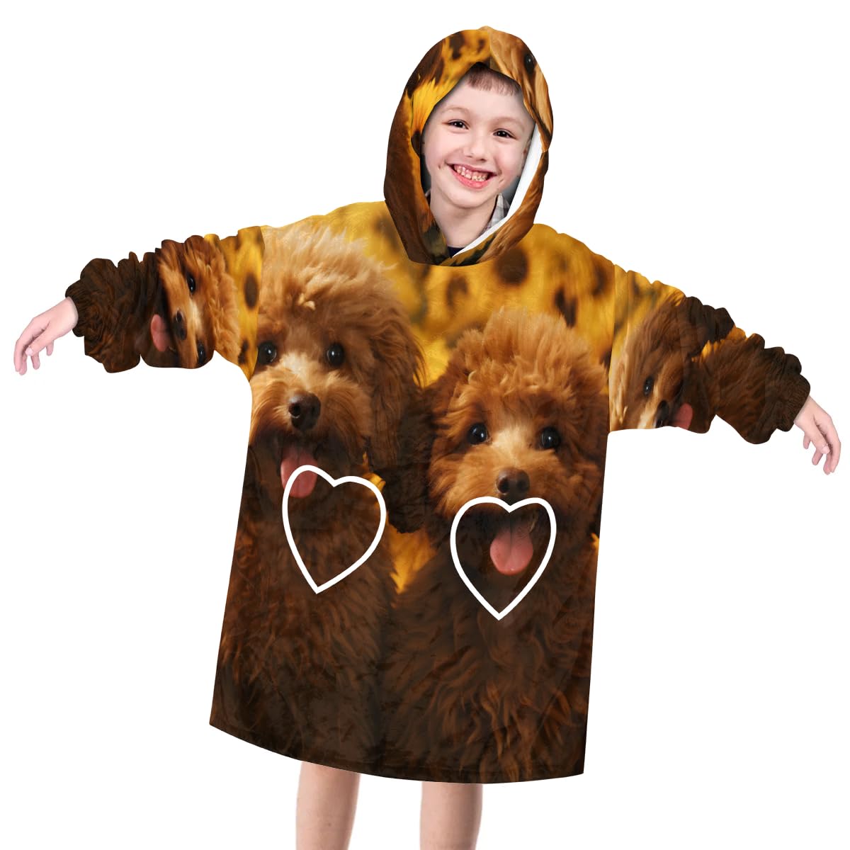 Wearable Blanket Hoodie for Kids, Bald Dog Fleece Sweatshirt Blanket Oversized Blanket Sweatshirt with Pocket Flannel Warm Hooded Blanket 6-10 Year Old Girl Boy Gift, One Size