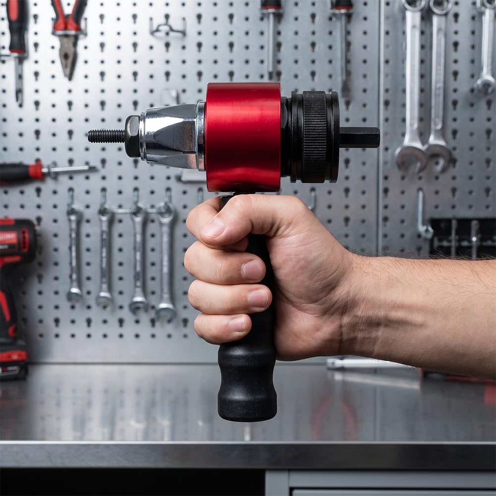 M3-M8 - Kit adattatore per pistola rivettatrice elettrica, adattatore per trapano per rivetti, pistola rivettatrice automatica con custodia per il trasporto, kit di utensili per inserti filettati SAE