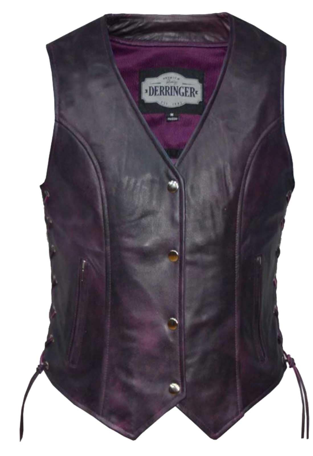 UNIK Women's Premium Traditional Lambskin Leather Motorcycle Vest - Purple, Medium