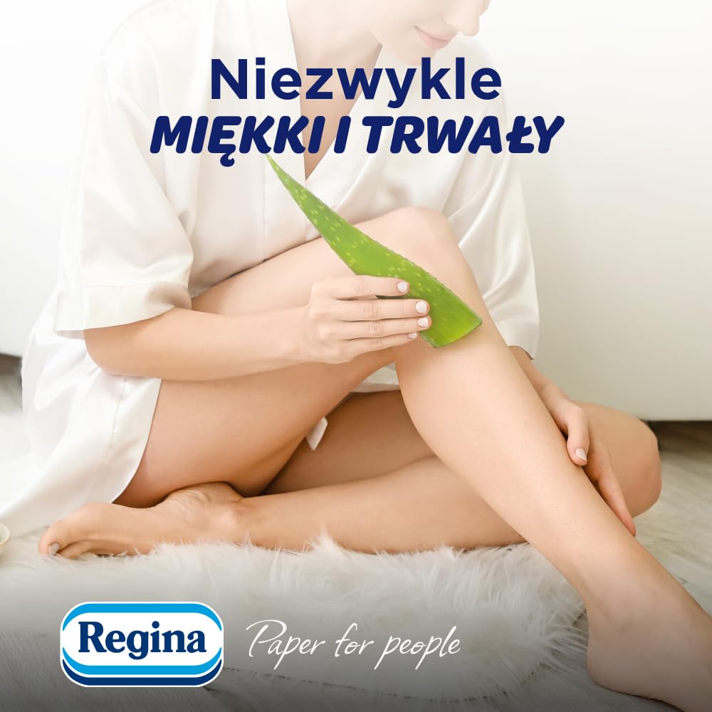 Regina Delicate Aloe Vera Papier Toaletowy, 48 Rolek po 150 Listków, Odświeżający Aloes, 3-Warstwowy, Miękki i Trwały, Wzbogacony Balsamem z Aloesu, Certyfikat FSC, Atest NIZP-PZH