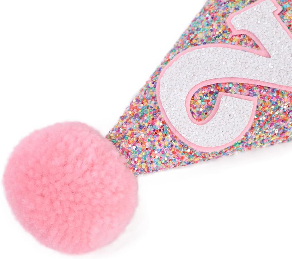 Birthday Rainbow Cone Hat - Glitter Birthday Hat, Rainbow Birthday Party Decorations