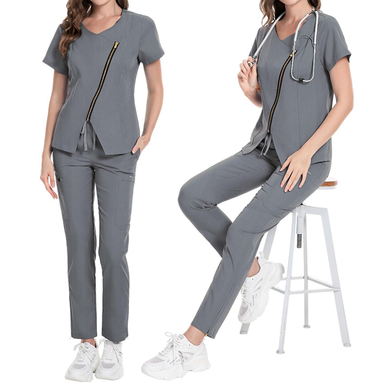 Completo medico per uomo e donna, 2 pezzi, abbigliamento da lavoro per infermiere, medico, set di abbigliamento professionale a maniche corte e pantaloni lunghi, uniforme protettiva, uniforme