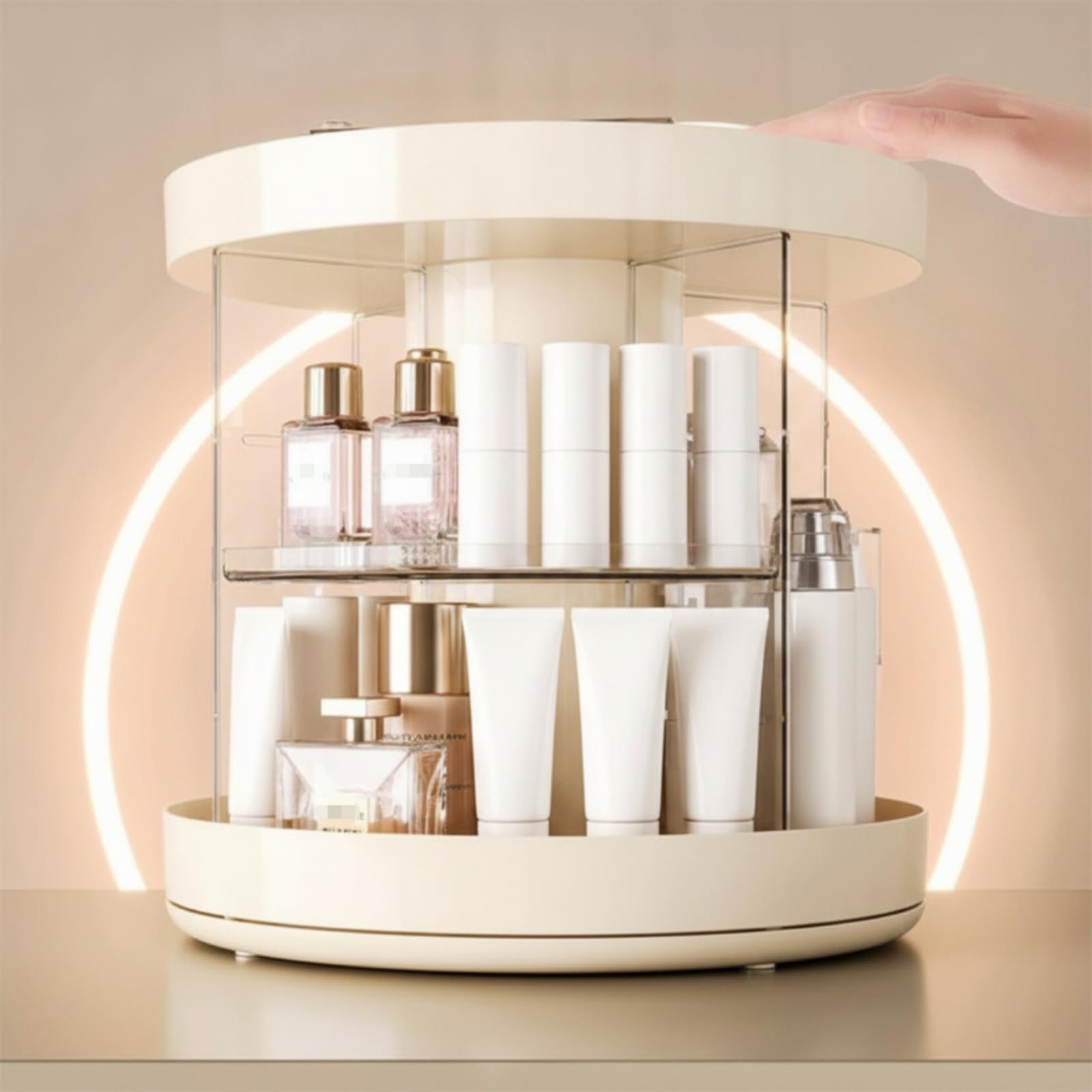 rockible Organizador Giratorio Maquillaje Acceso Rápido Organizador Cosméticos con Compartimentos Morno Brochas Maquillaje para Tocador