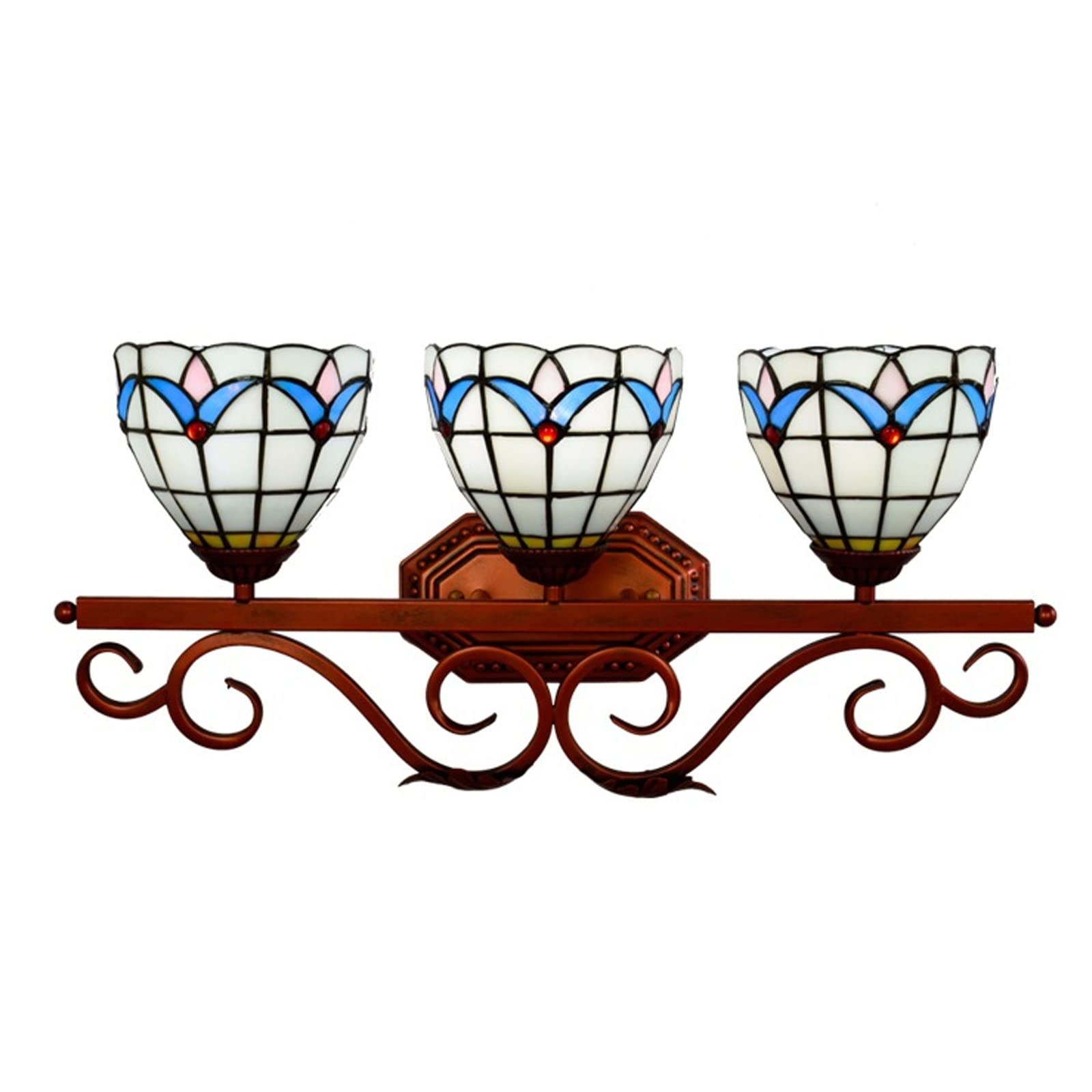 SXSCARKX Three-Head Wall Lamp Tiffany Style Stained Glass Light Retro Art Deco Sconce for Bathroom Vanity Mirror Front Lights Needed