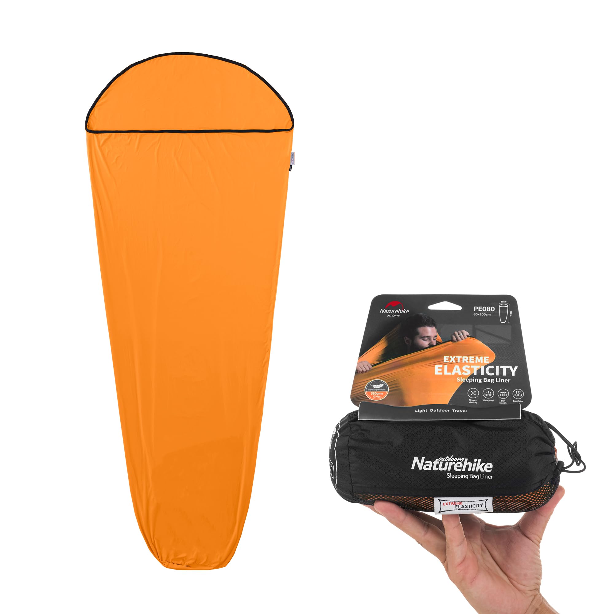 Naturehike Hut Sleeping Bag Ultralight Sleeping Bag Liner only 390g High Elasticity Travel Sleeping Bag with Small Pack Size for Backpacking, Hostels and Camping