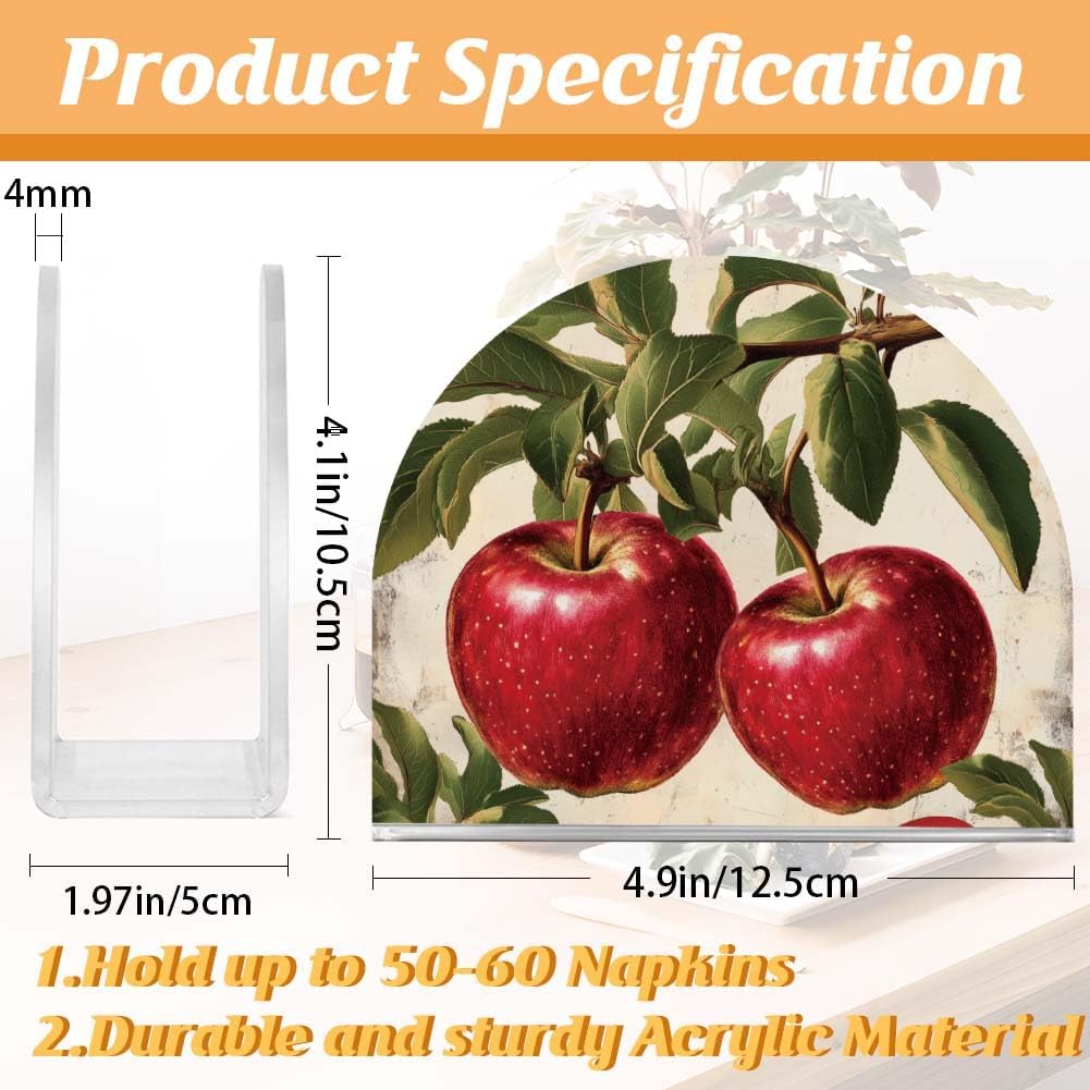 SUPERDANT Retro Apple Napkin Stand Acrylic Tissue Holder Organizer Farmer Paper Napkins Holders for Kitchen Serviette Holder Dispenser Home Dining Room Dinner Party Farmhouse Table Decoration Gifts