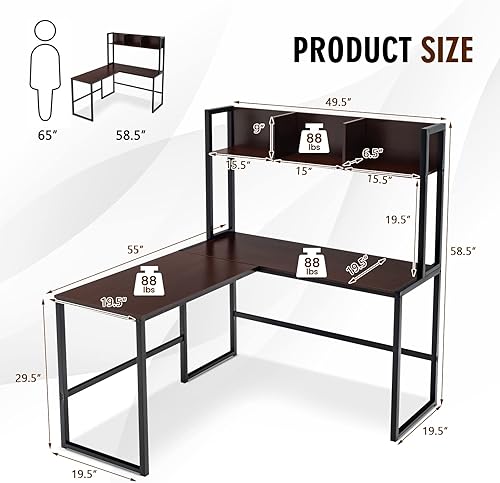 Miniatura 12 de Tangkula Escritorio reversible en forma de L con gabinete, escritorio esquinero para computadora que ahorra espacio con estantes de almacenamiento,