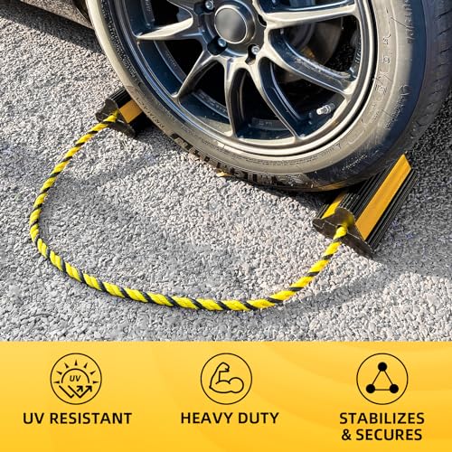 ROBLOCK Heavy Duty Rubber Dual Wheel Chocks, RV Non Slip Wheel Stoppers with Nylon Rope Yellow, Wheel Block for Travel Trailers, Aircraft, Car, Camper, Truck 1 Pair - Thumbnail 5