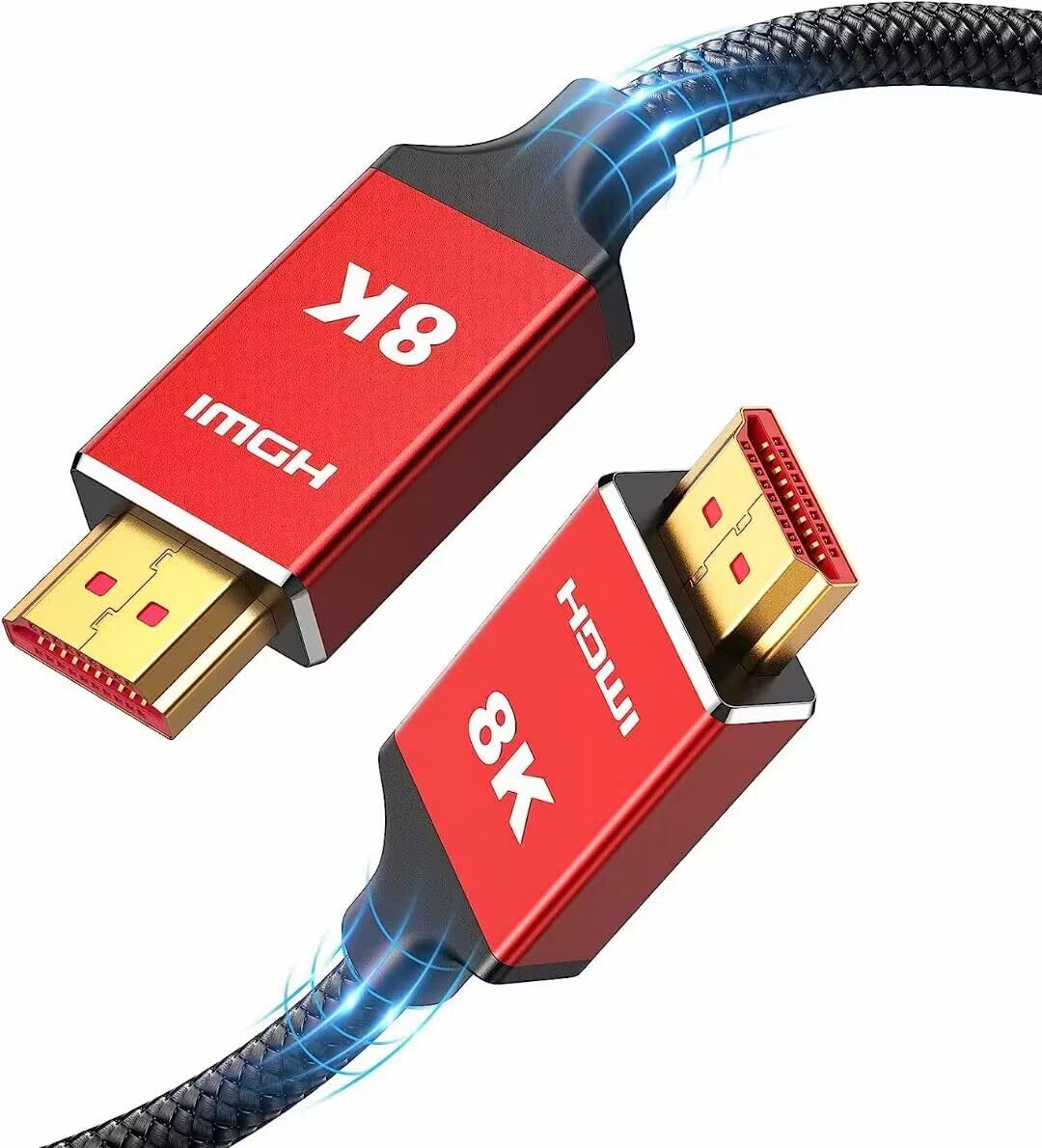 TekStuff 8K HDMI Cable 2.1 6ft 48Gbps 8K Ultra High Speed HDMI Braided - RED