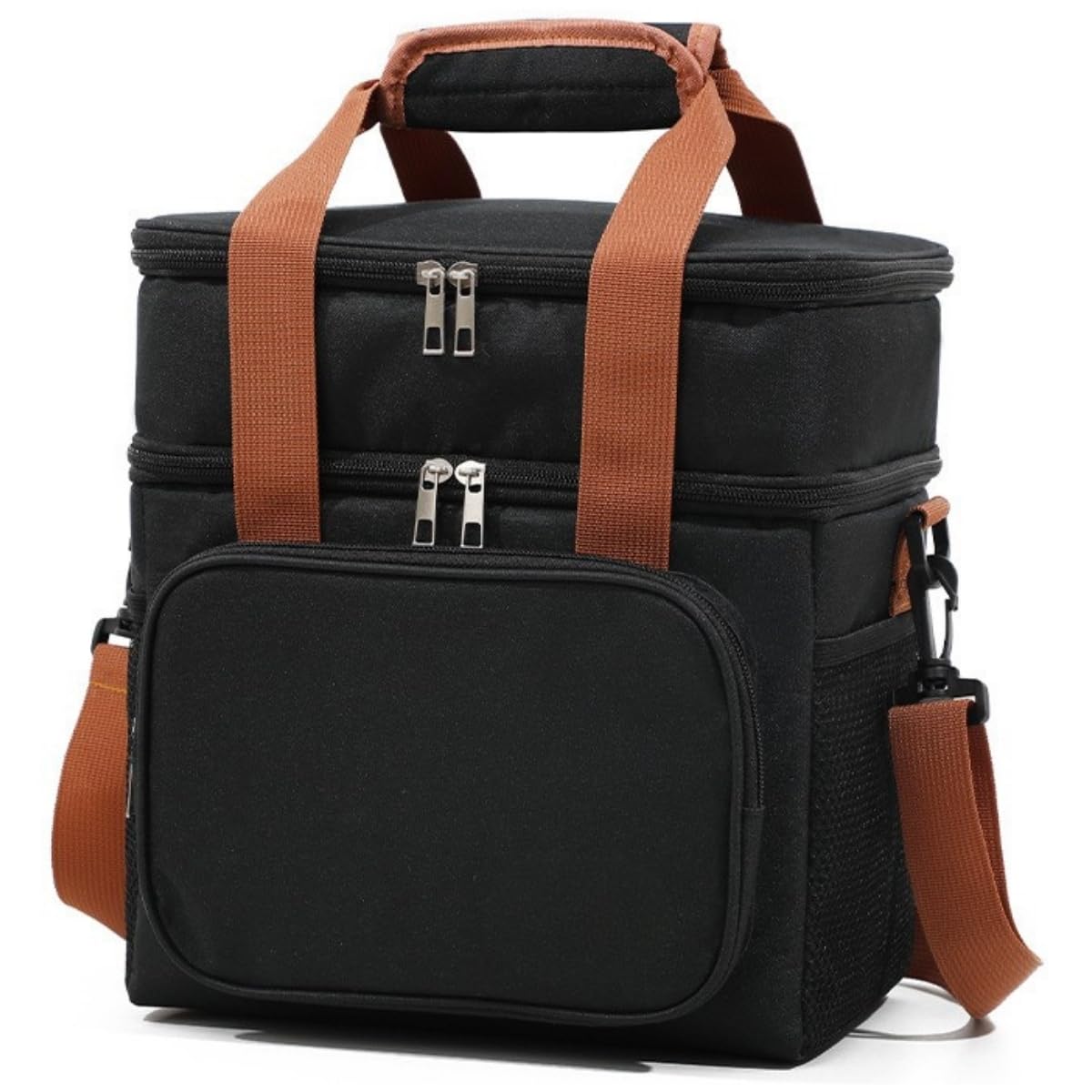 Bolsa Termica Lancheira Marmita Grande Alça Ombro Trabalho Passeio Dois Andares (Preto)