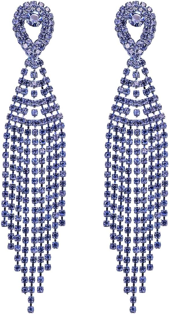 Rhinestone Earrings Dangling for Women Sparkly Silver Dangle Earrings Girls Long Chandelier Earrings Tassel Lightweight Ear Studs Cubic Zirconia (KE001S-W)