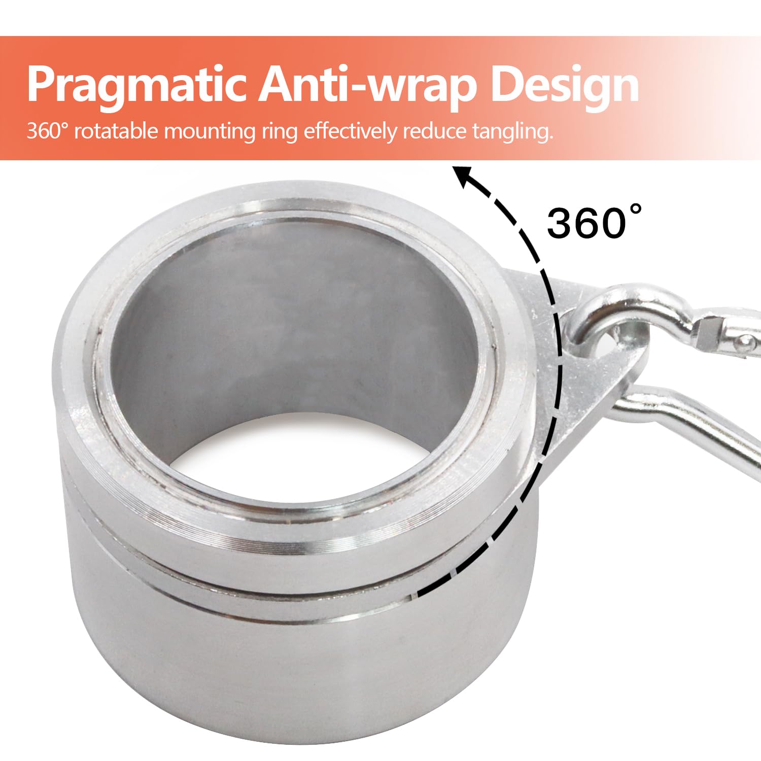Anley 3,2 cm Aluminium-Fahnenmast-Befestigungsringe-Set – Anti-Wickel-360° drehbarer Ring mit Karabinern – ideal für Fahnenmast und Flagge mit 2 Ösen (Silber, 2 Stück)