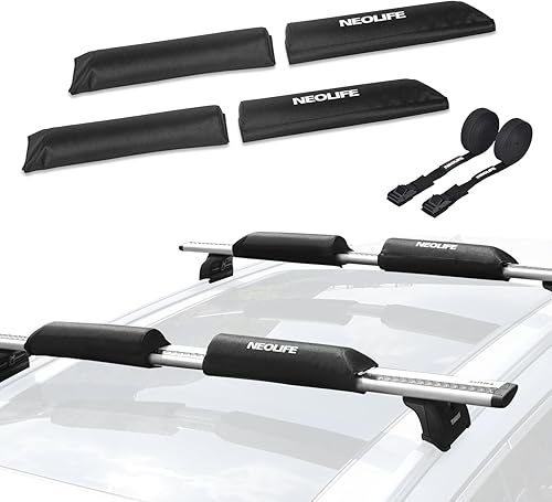 Miniatura 10 de WONITAGO Soft Roof Rack Pads with Two 15 Ft Tie Down Straps for Surfboard, SUP Paddleboard, Snowboard, 2834inch (Pair) BlueBlack