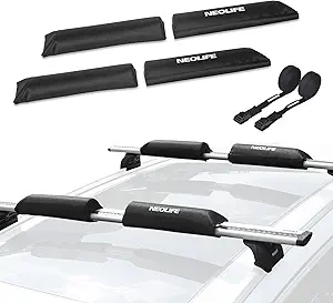 Soft Roof Rack Pads with Two 15 Ft Tie Down Straps for Surfboard, SUP Paddleboard, Snowboard, 28/34inch (Pair) Blue/Black