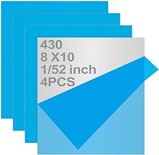 430 Stainless Steel Metal Sheets 8" x 10" x 1/52" Inch Metal Plates for Magnetic Mount Board Wall, Stainless Steel Shim Stock Plates for Crafting, Kitchen, Office(4PCS, Thickness 0.5mm)