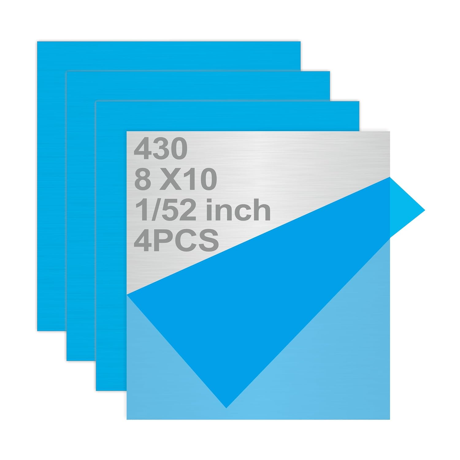 430 Stainless Steel Metal Sheets 8" x 10" x 1/52" Inch Metal Plates for Magnetic Mount Board Wall, Stainless Steel Shim Stock Plates for Crafting, Kitchen, Office(4PCS, Thickness 0.5mm)