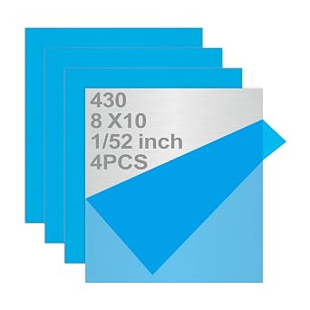 430 Stainless Steel Metal Sheets 8" x 10" x 1/52" Inch Metal Plates for Magnetic Mount Board Wall, Stainless Steel Shim Stock Plates for Crafting, Kitchen, Office4PCS, Thickness 0.5mm
