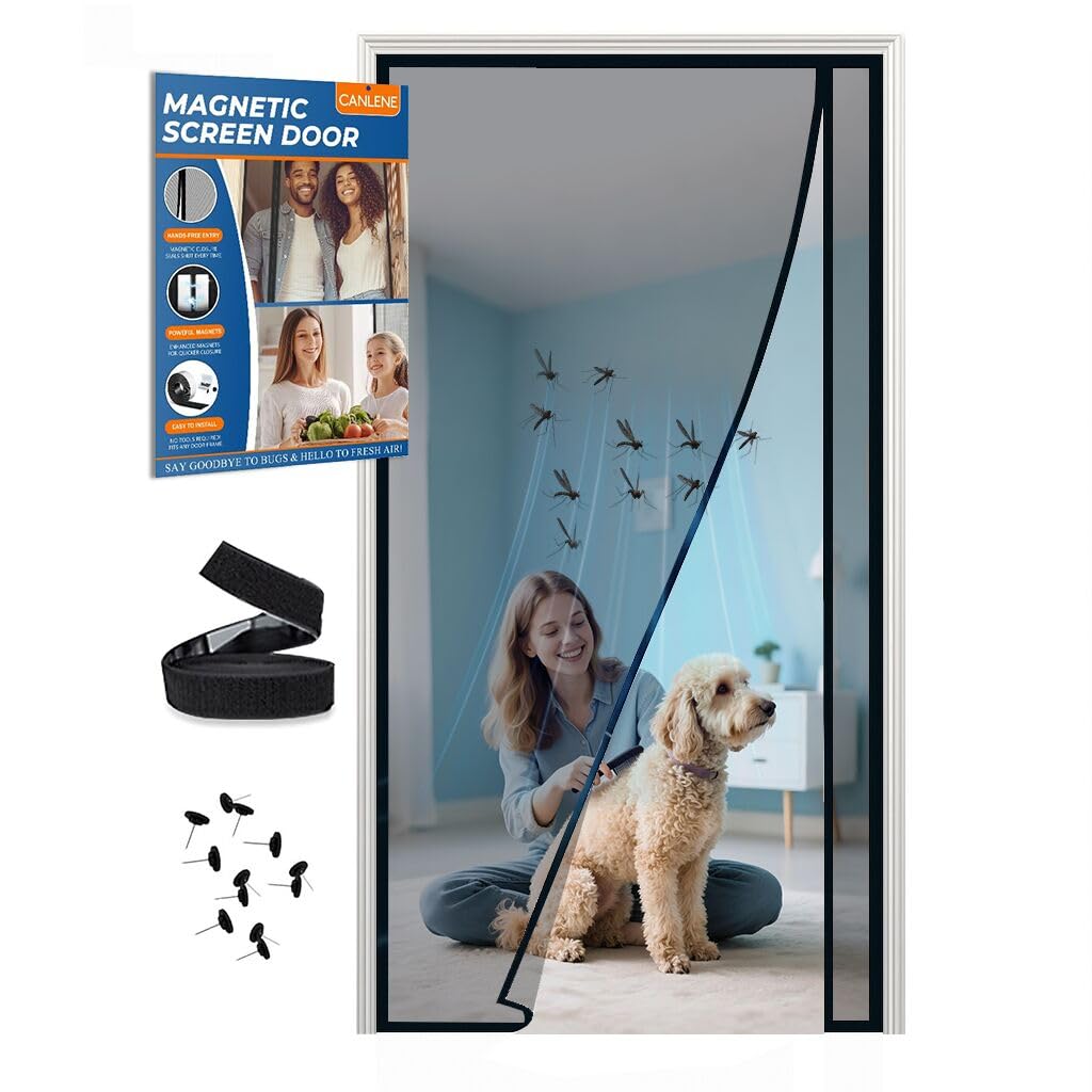 Magnetic Screen Door Left Right Side Opening Polyethylene Terephthalate Mesh Greater Than Fiberglass and Polyester Easy Install