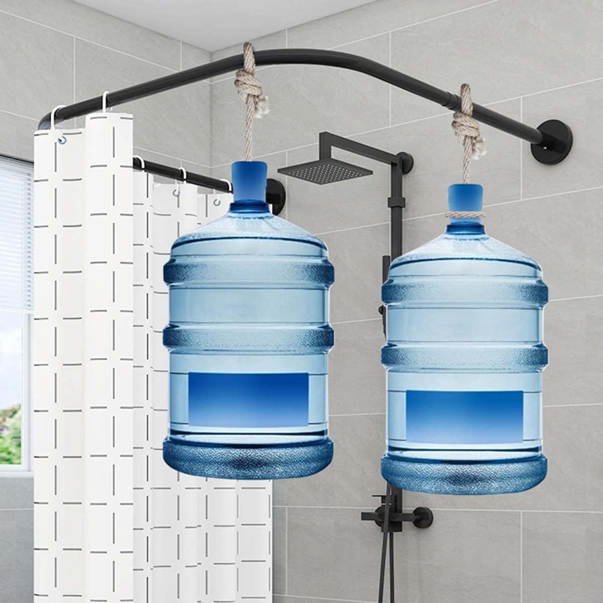 Curved Shower Rod Tension Curtain Rod No Drill Adjustable U Shaped Shower Curtain Rail Pole Holder with Bath Curtain, for Bathroom, Clothing Store, Dressing Room, Outdoor Shower