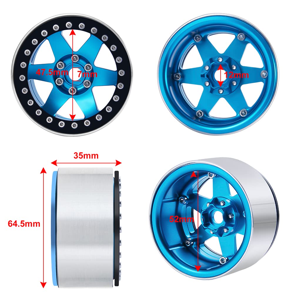 ZuoLan 4pcs 2.2inch RC Beadlock Wheel Rim 35mm Aluminium Rims for 1/10th RC Crawler Car Axial Wraith RR10 90018 90048, TRX4 RC Model Car (Blue) - Image 2