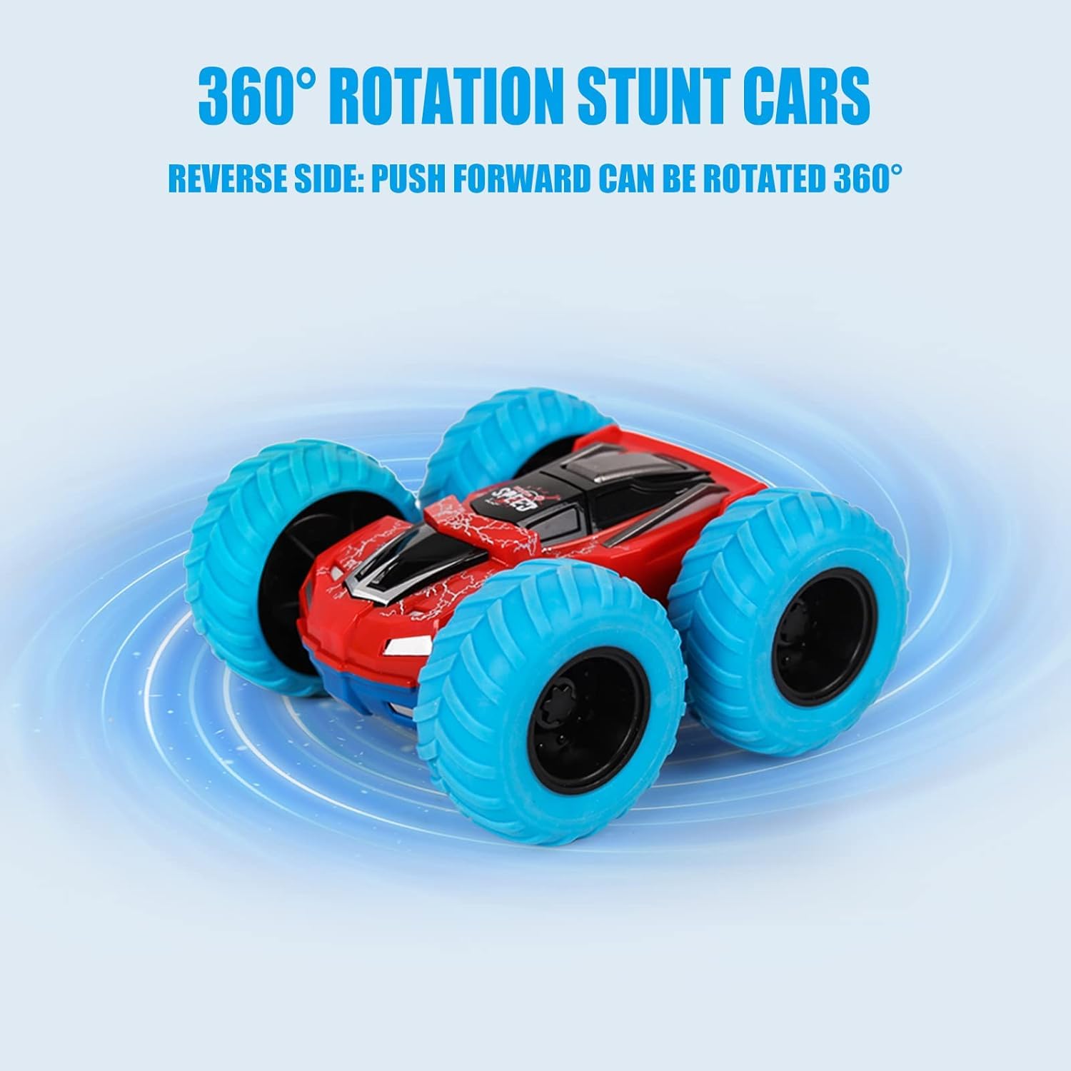 TAPANIYA ENTERPRISE Dynamic Stunt Friction Powered Double-Sided Flip Monster Truck Toy Cars, Blue and Green, Ages 3+, Pack of 2 3